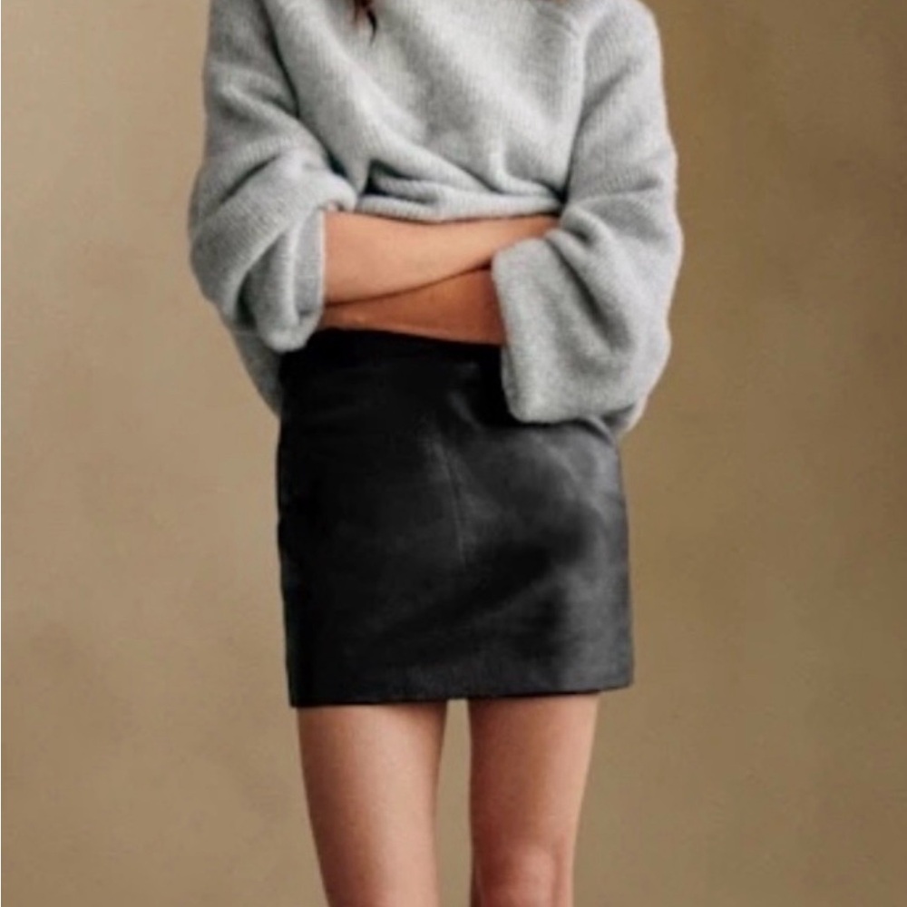Sézane Harlow Leather Mini Skirt Black Sz 6